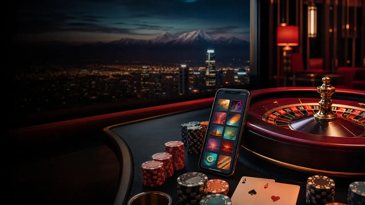 Mesa de casino online PINUP Casino con ruleta, móvil y luces rojas